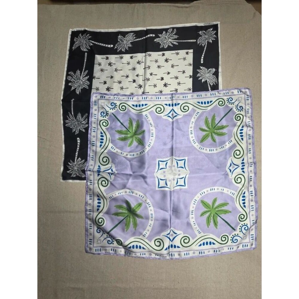Set of 2 Palm Tree Print Satin Square Scarves